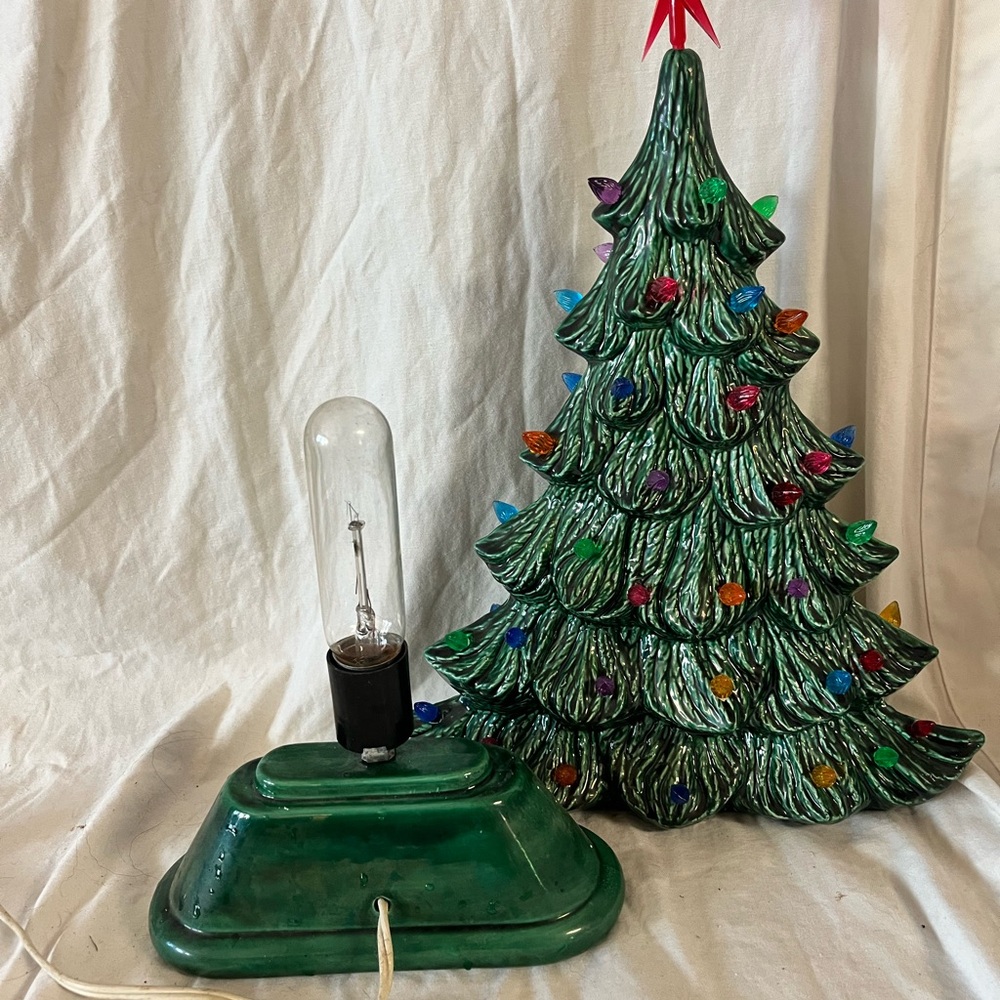 14" Slim Mantle Lighted Ceramic Christmas Tree w/Base - Picture 2 of 2